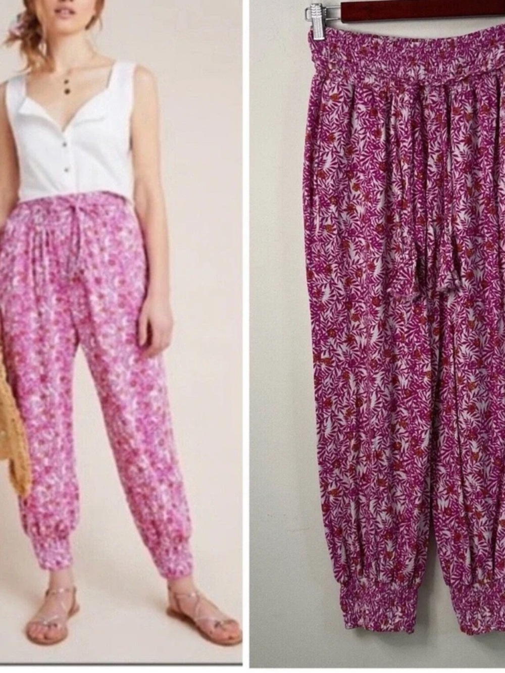 Anthropologie Magenta Floral Print Joggers LIKE NEW